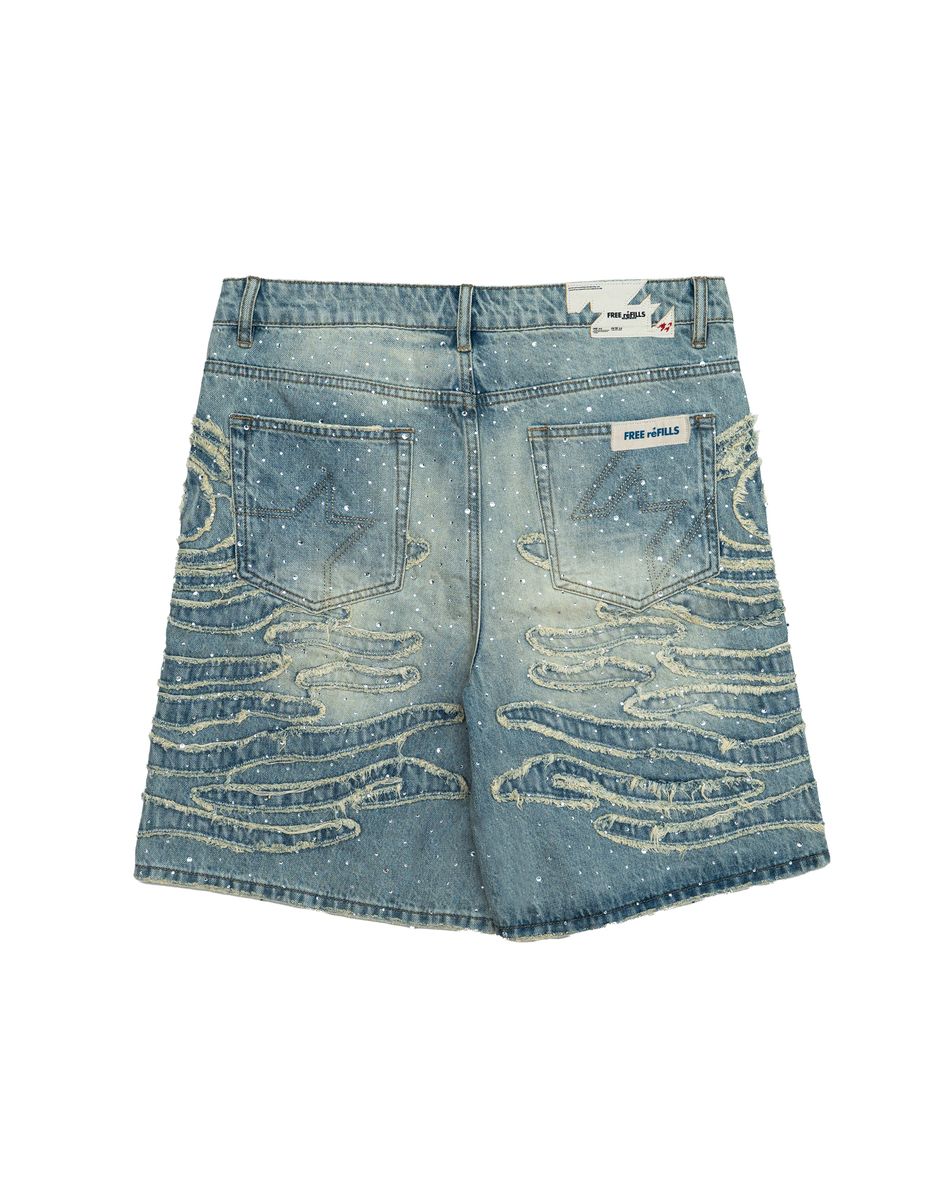 Free Refill Zebra Denim Shorts Blue