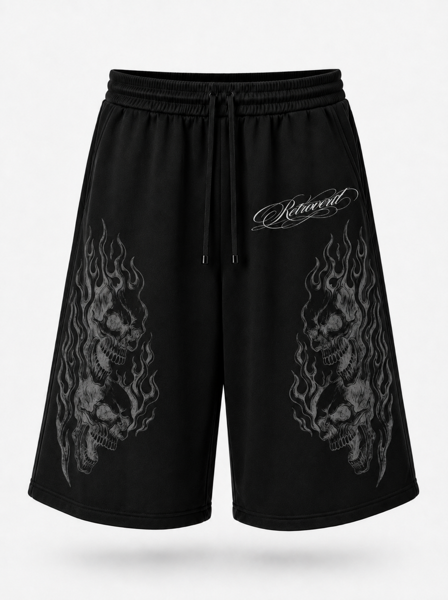 Retrovert Flame Black Sweatshorts