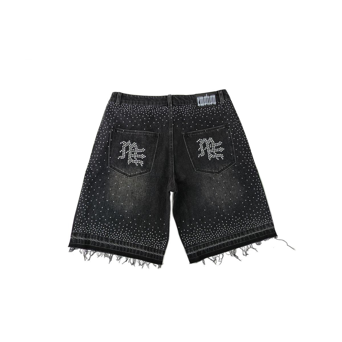 Mixed Emotion Black ME Rhinestone Denim Shorts