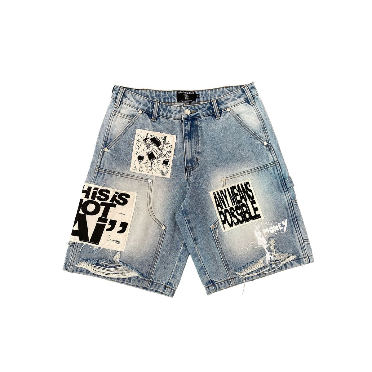 Mixed Emotion Blue AI Denim Shorts