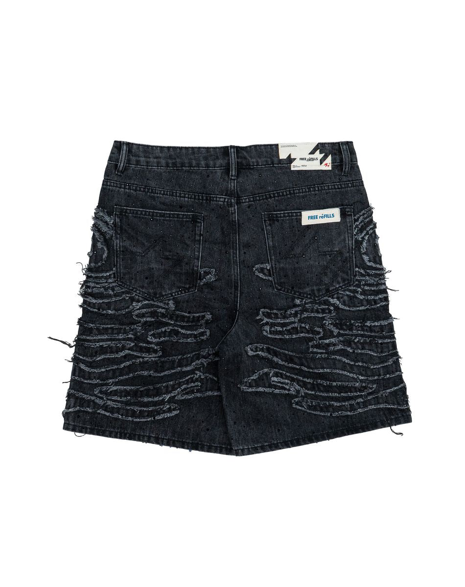 Free Refill Zebra Denim Shorts Black
