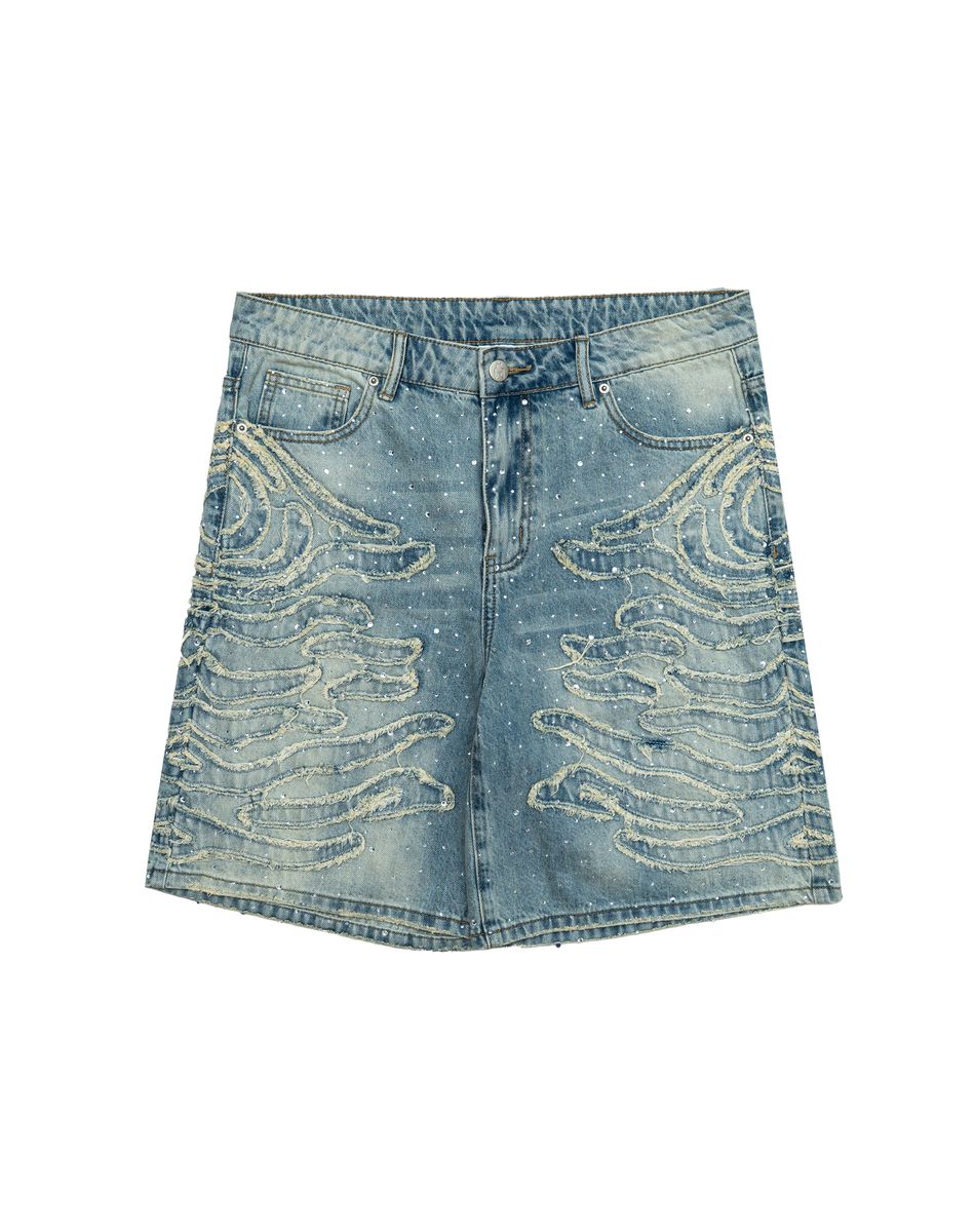 Free Refill Zebra Denim Shorts Blue