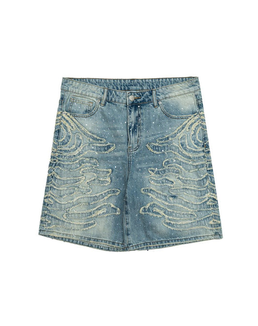 Free Refill Zebra Denim Shorts Blue