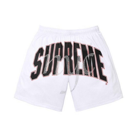 Supreme Rhinestone Mesh Short White