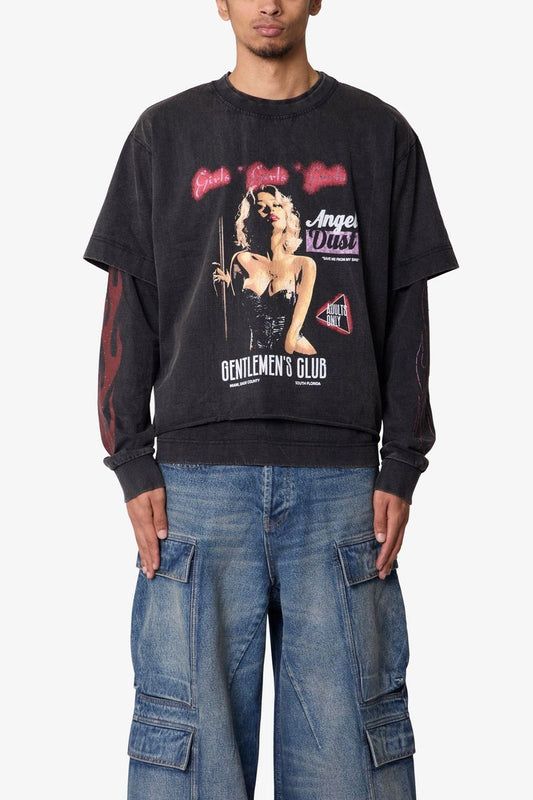 Gentlemens Club Printed L/S Tee Washed Black