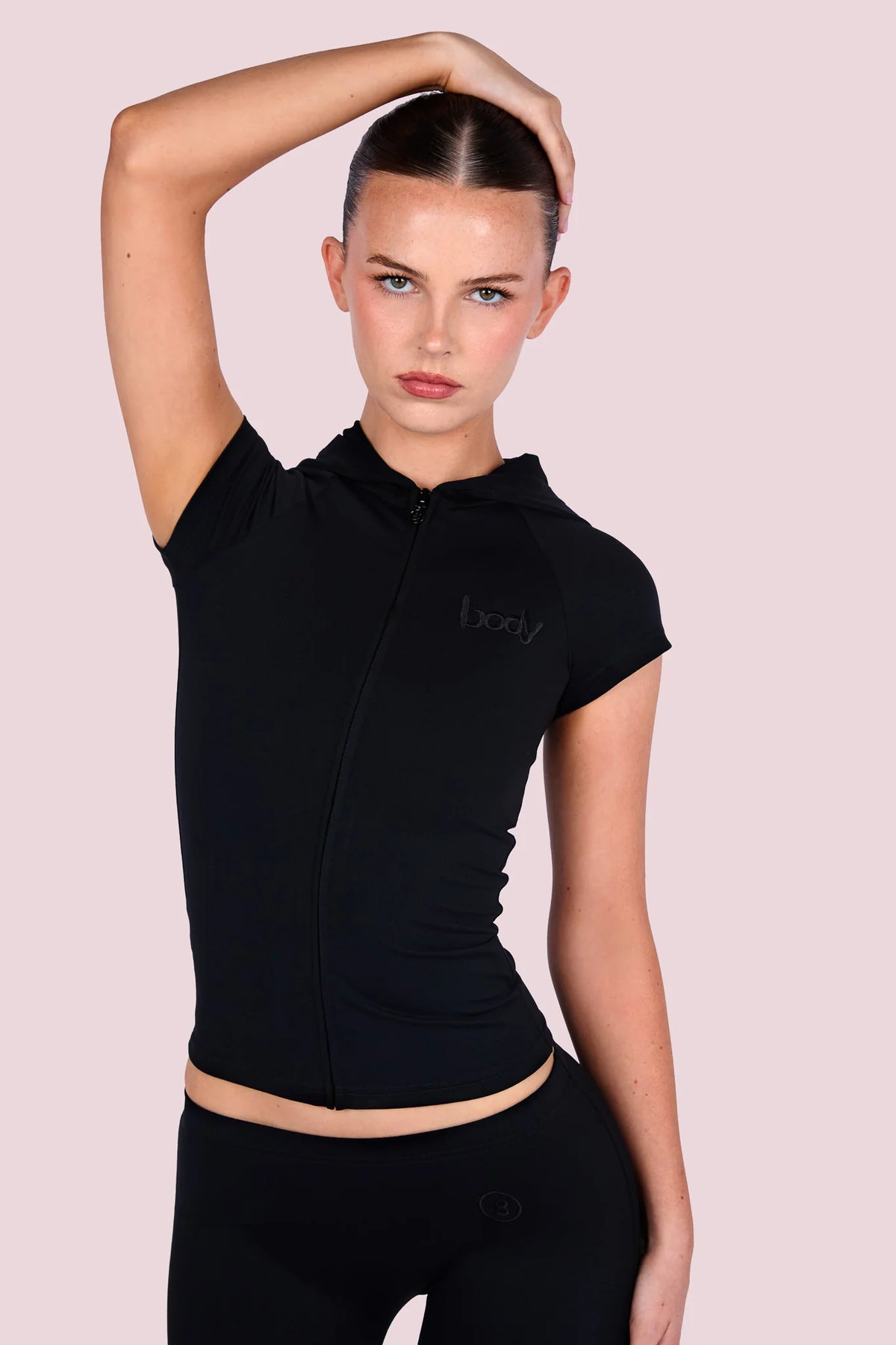 Body Basics Short Sleeve Hoodie Set Black