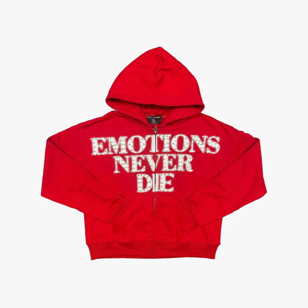 Mixed Emotion Red End Rhinestone Hoodie