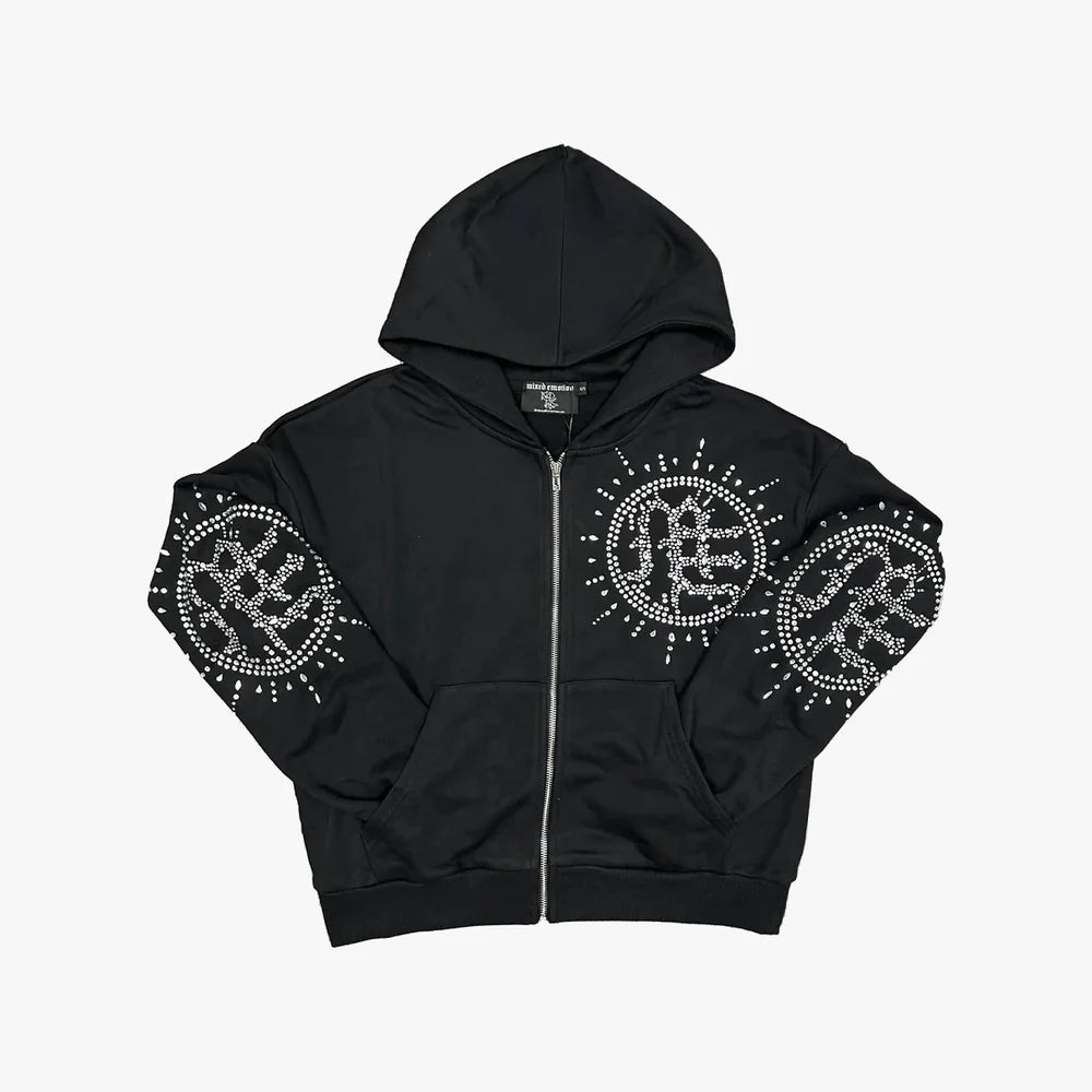 Mixed Emotion Black Eclipse Rhinestone Hoodie
