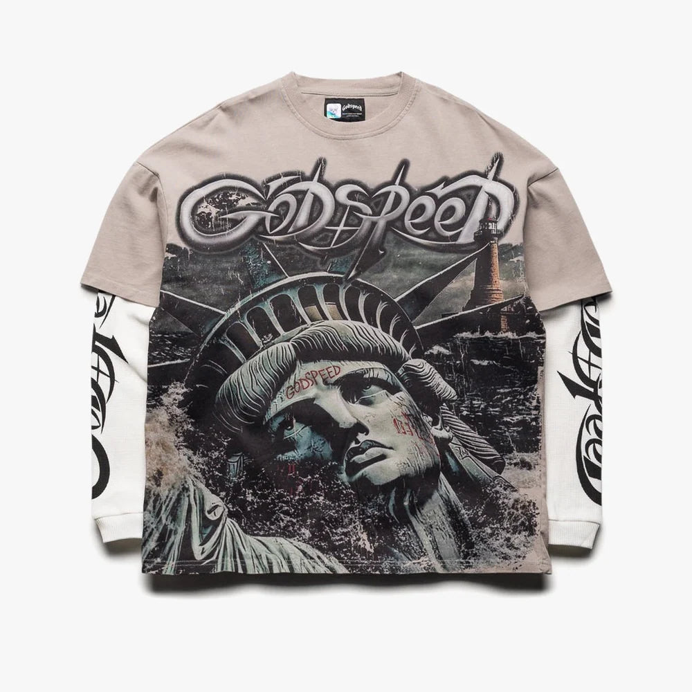 Godspeed Sunken Liberty 2 Layered T-Shirt Stone Grey