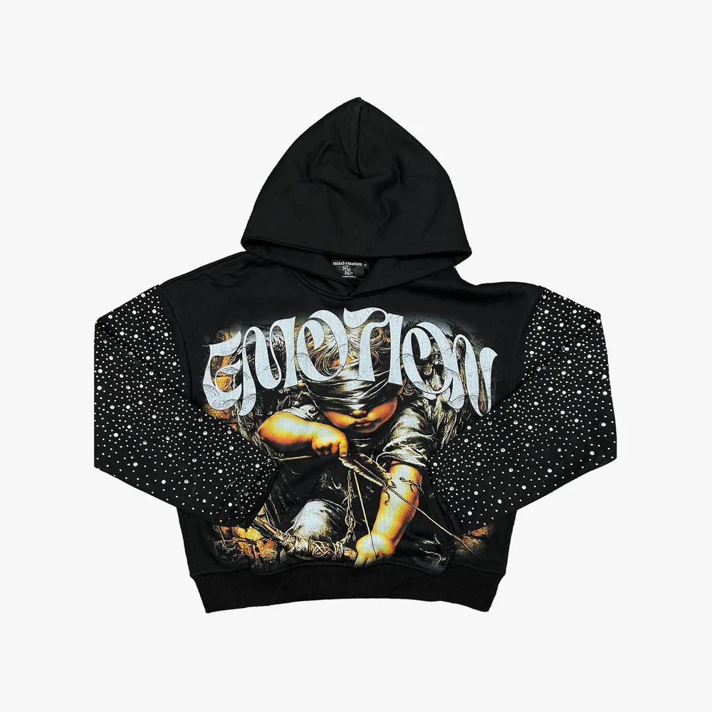 Mixed Emotion Archer Rhinestone Hoodie Black