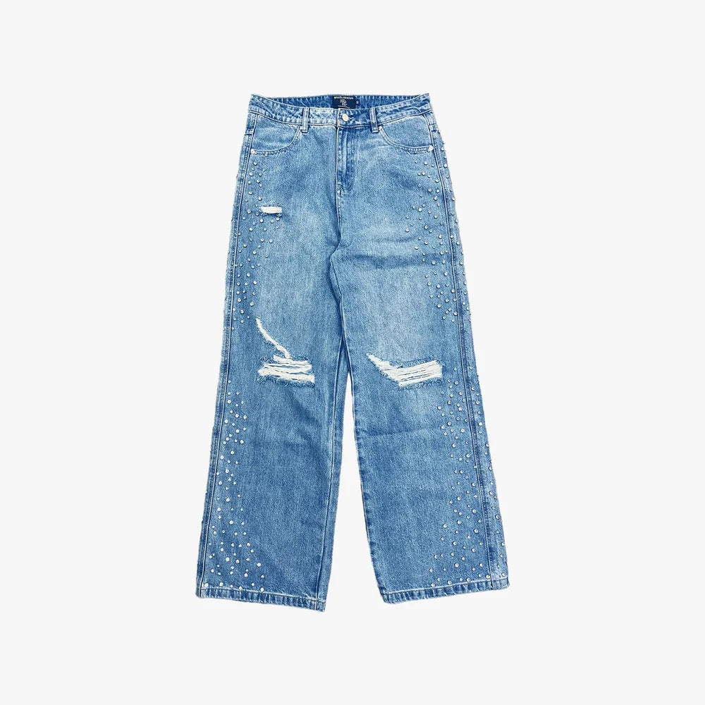 Mixed Emotion Blue Stone Baggy Jeans