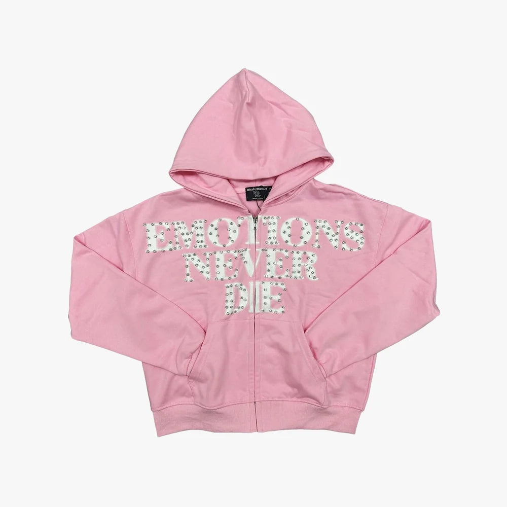 Mixed Emotion Pink End Rhinestone Hoodie