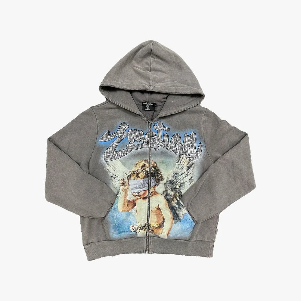 Mixed Emotion Grey Rhinestone Hoodie