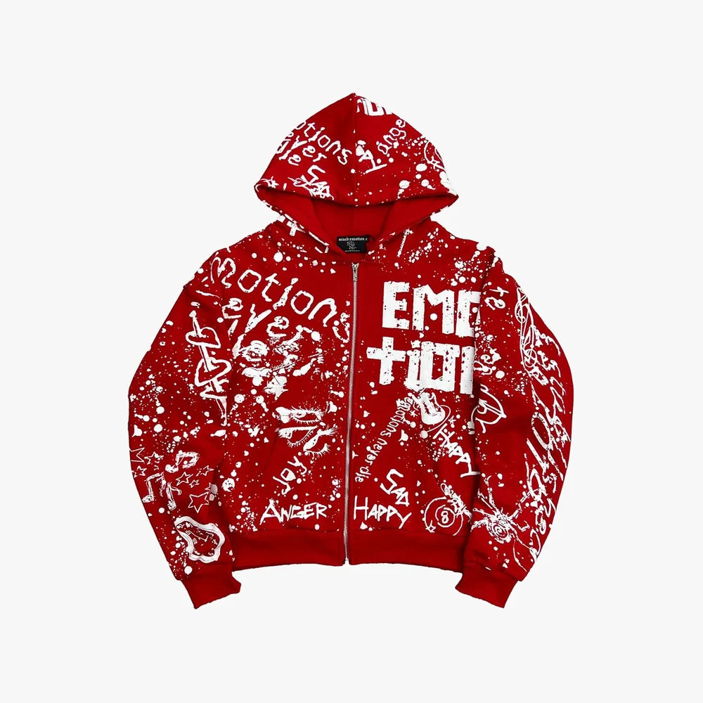 Mixed Emotion Red Graffiti Hoodie