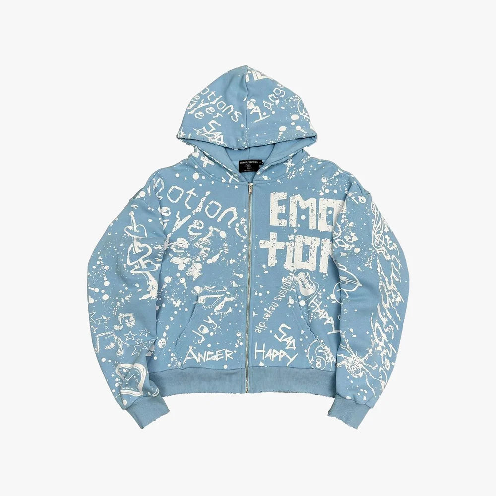 Mixed Emotion Blue Graffiti Hoodie