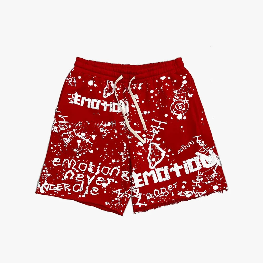 Mixed Emotion Red Graffiti Shorts
