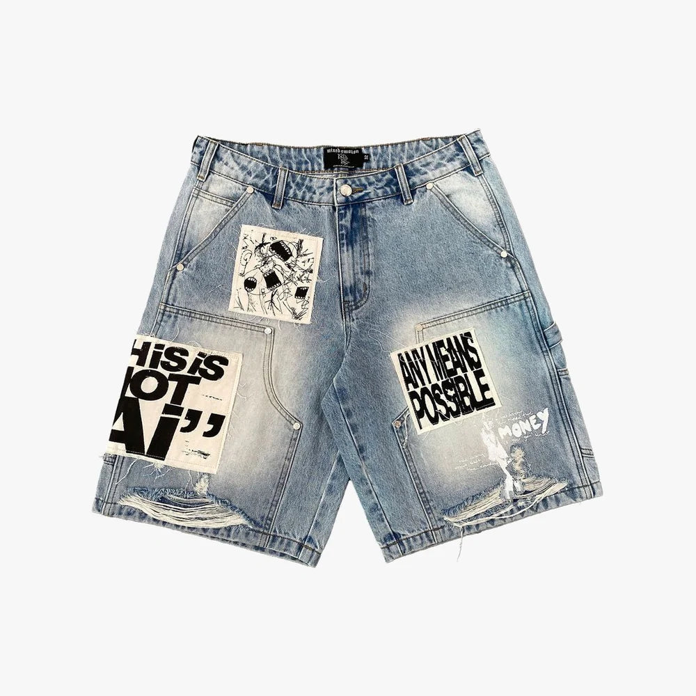 Mixed Emotion Blue AI Denim Shorts