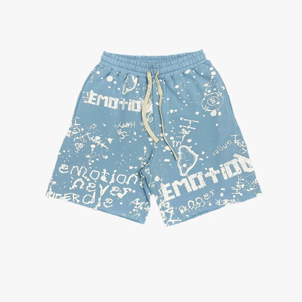 Mixed Emotion Blue Graffiti Shorts