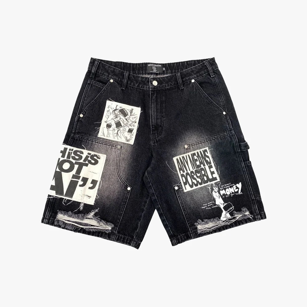 Mixed Emotion Black AI Denim Shorts