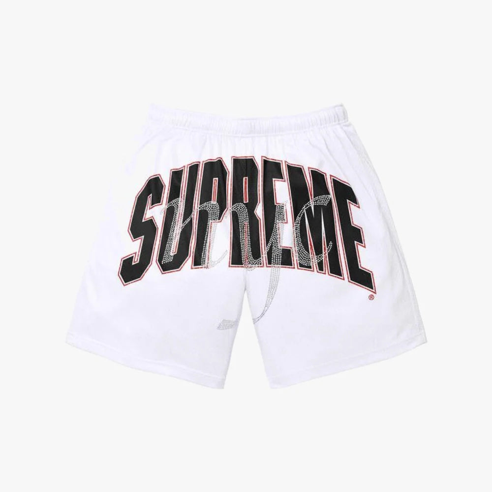 Supreme Rhinestone Mesh Short White