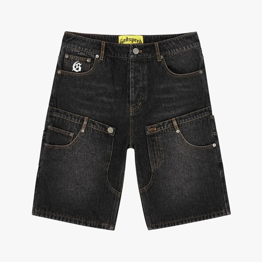 Godspeed Twin Panel Denim Shorts Black