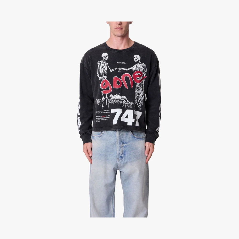Gone Skeleton Print L/S Tee - Black