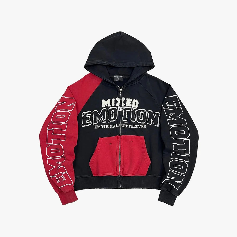 Mixed Emotion Red Split Decision Hoodie