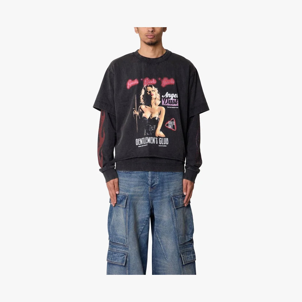 Gentlemens Club Printed L/S Tee Washed Black