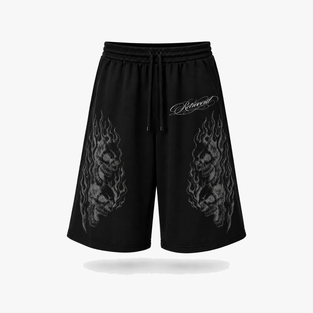 Retrovert Flame Black Sweatshorts